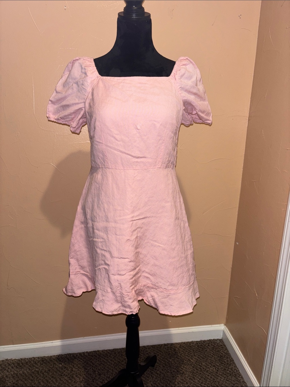 LOFT Pale Pink Square Neck Puff Sleeve Mini Dress